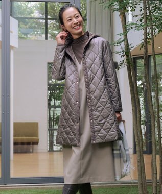 J.PRESS LADIES S 【WEB限定カラーあり・2way】コンパクトタフタキルティング  フーデッド コート スレートブラウン系