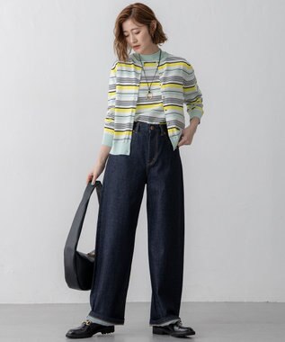 23区 【洗える】プレミアムビオコットン マルチボーダー カーディガン ミントベース