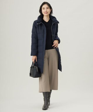 J.PRESS LADIES 【洗える】ポリエステルハウンドトゥース ロング ダウンコート ネイビー系3