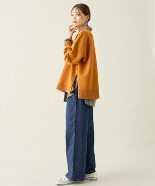 ANY L サイドドットダンボールトレーナー マスタード