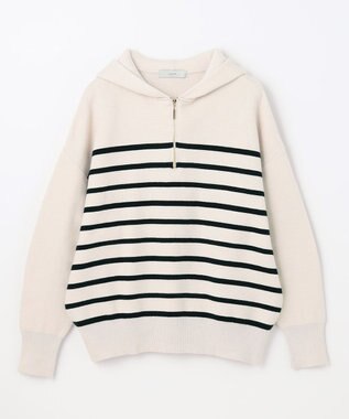 ANY 【洗濯機可】しあわせタッチハーフジップフーディー オイスターボーダー