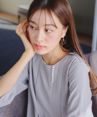 Tiaclasse L 【洗える】飴玉パールフレア袖ワンピース サックス