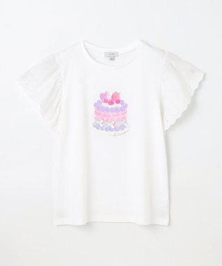 ANY KIDS 袖レース ケーキプリント Tシャツ オフホワイト