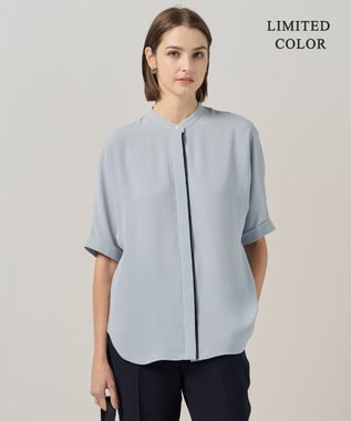 ICB L 【人気のため新色追加・接触冷感・UVケア・速乾・洗える】BackSatinAmunzen 5分袖バンドカラーブラウス