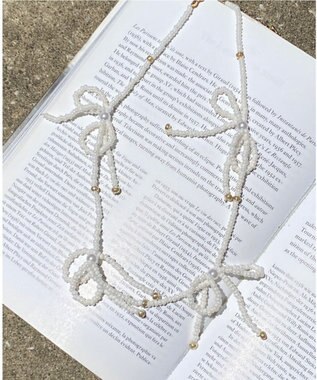 WEGO Lビーズリボンネックレス オフホワイト