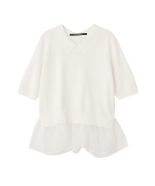 YECCA VECCA 2way襟付きフリルレイヤードニット Off White