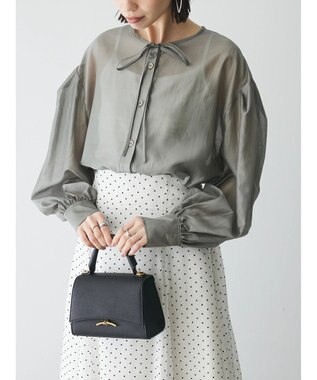 Green Parks AnriettMusee シアーボリュームスリーブブラウス Gray