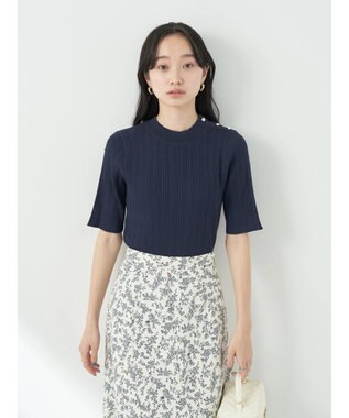 earth music&ecology ショルダーボタンリブニットプルオーバー Dark Navy