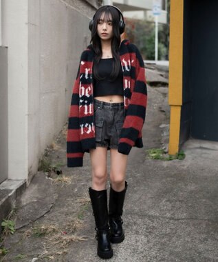 WEGO シャギーグラフィックZIPパーカー レッドボーダー