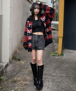 WEGO シャギーグラフィックZIPパーカー レッドボーダー