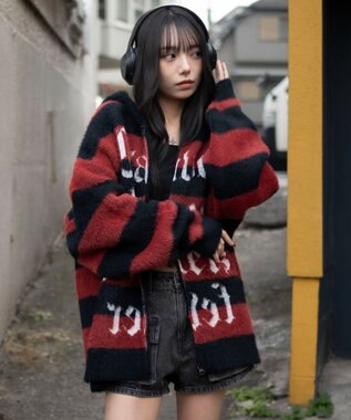 WEGO シャギーグラフィックZIPパーカー レッドボーダー