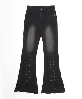 WEGO レースアップストレッチフレアデニム ブラック