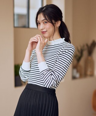 ANY L 【6色展開】フリルネックニット [WEB限定]ボーダー