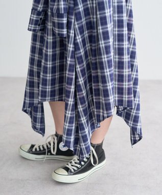 earth music&ecology イレヘムチェックシャツライクスカート Navy