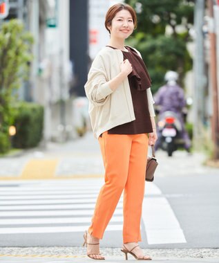 UNFILO 【洗える】リネンレーヨン　ラッフルカラーブラウス ブラウン