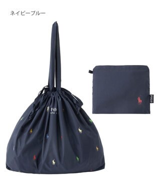 MOONBAT POLO RALPH LAUREN(ポロ ラルフローレン)  【C-zeroはっ水】ポケッタブルレインバッグ ポロポニーカラードット ネイビーブルー