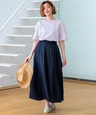 23区 【洗える】エンブロイダリー コンビジャージー カットソー ライラック系