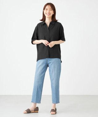 SHARE PARK LADIES 【2WAY】オーバーサイズ楊柳シャツ ブラック系