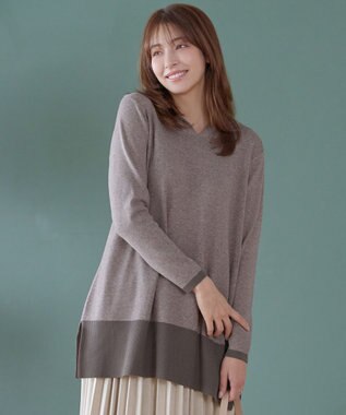 Tiaclasse メランジ配色フーディーニットチュニック