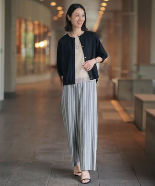 J.PRESS LADIES S 【WEB限定カラーあり】リネンレーヨン 柄 ワイドパンツ ネイビーストライプ系