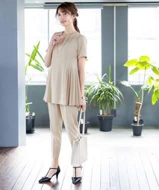 Tiaclasse 【洗える】ドロストテーパードパンツ ベージュ