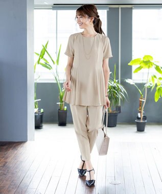 Tiaclasse 【洗える】ドロストテーパードパンツ ベージュ