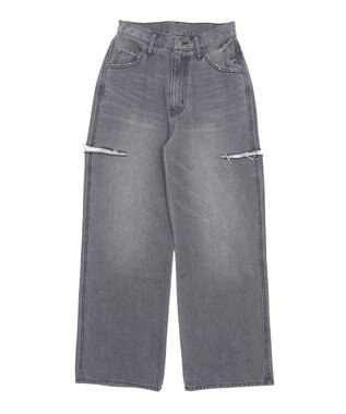 WEGO 【SMサイズ展開】サイドカットデニムストレートパンツ スミクロ