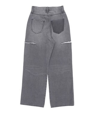 WEGO 【SMサイズ展開】サイドカットデニムストレートパンツ スミクロ
