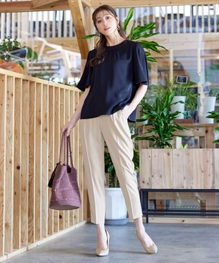 Tiaclasse 【洗える】ドロストテーパードパンツ ベージュ