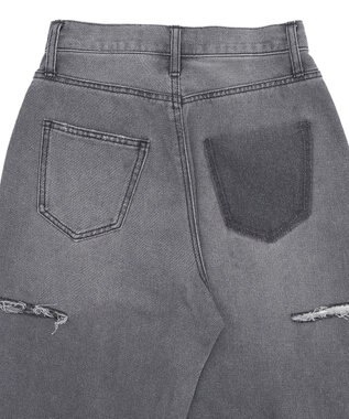 WEGO 【SMサイズ展開】サイドカットデニムストレートパンツ スミクロ