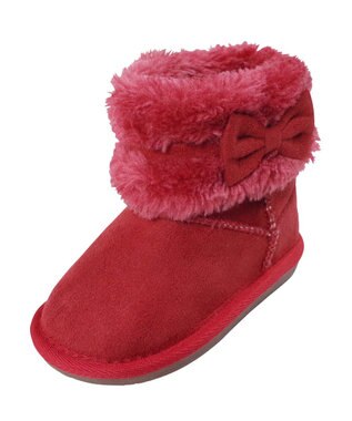 MIKI HOUSE HOT BISCUITS 【13-18cm】 ファー付き サイドリボンブーツ 赤