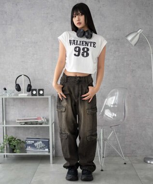 WEGO グラフィックノースリーブサイドドロストショートT ホワイト