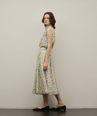 GRACE CONTINENTAL シアーフラワープリントジャガードフレアスカート イエロー