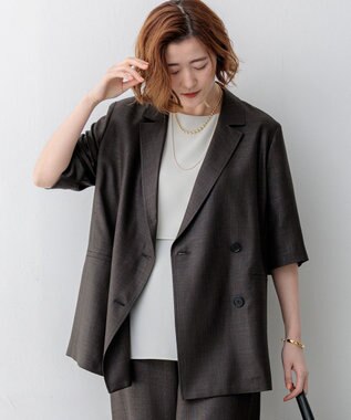 23区 【先行予約】リネンライクグロッシー ハーフスリーブ ダブル ジャケット
