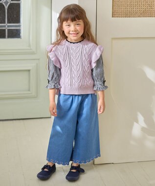 ANY KIDS 袖ギンガム 七分袖 Tシャツ ブラック×ブラックギンガム