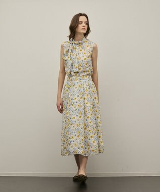 GRACE CONTINENTAL シアーフラワープリントジャガードフレアスカート イエロー