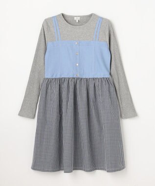 組曲 KIDS 【150-170㎝】チェックドッキング ワンピース サックスブルー