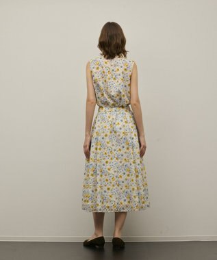 GRACE CONTINENTAL シアーフラワープリントジャガードフレアスカート イエロー