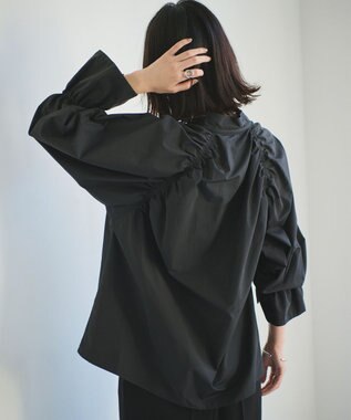 #Newans 【ANSWER for 骨格ナチュラル】ギャザーショルダーシャツ ブラック系