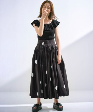 組曲 L 【組曲×setsuko sagittaire】カーヴィフレアスカート ブラック×ドット系5