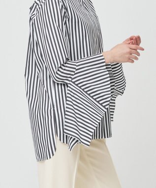 BEIGE， PERSIMMON / バンドカラーシャツ Black Stripe