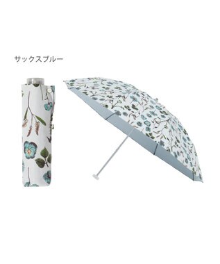 MOONBAT 【晴雨兼用/ 一級遮光/UV99％】フワクール (Fuwacool) 折りたたみ日傘 フワクールホワイト  ボタニカル 軽量 サックスブルー