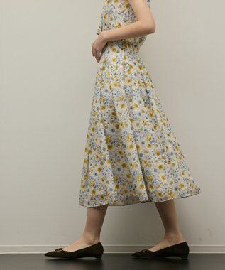 GRACE CONTINENTAL シアーフラワープリントジャガードフレアスカート イエロー
