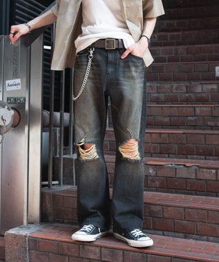 WEGO ダメージフレアデニムパンツ