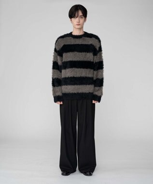 WEGO 【2025秋冬新作/ユニセックス着用ITEM/MLサイズ展開】フェザーニットプルオーバー ブラックボーダー