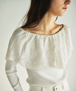 GRACE CONTINENTAL カットワークリブニットトップ ホワイト