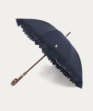 MOONBAT 【遮光/晴雨兼用日傘】POLO RALPH LAUREN(ポロ ラルフローレン) エンブフリル 長傘 遮熱 UV ネイビーブルー