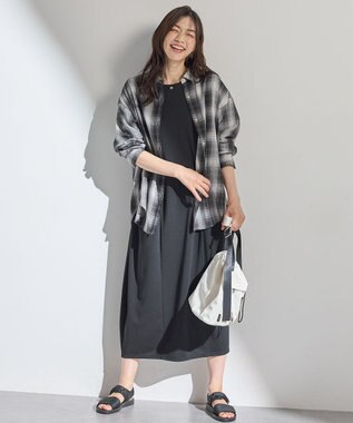 ANY L 【洗濯機可】ライトポンチコクーンワンピース ブラック