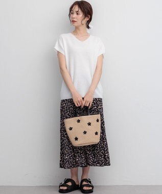 組曲 ギャザーライトデシン パンツ ブラック×ピンクフラワー系