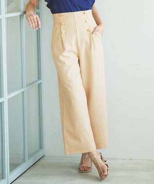Feroux 【洗える】ハイウエストマリン パンツ ベージュ系